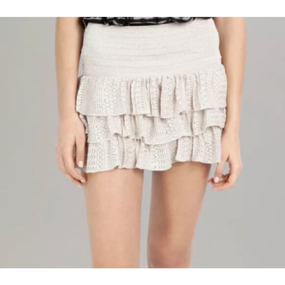 Maje Natural Metallic Tiered Mini Skirt Large/3